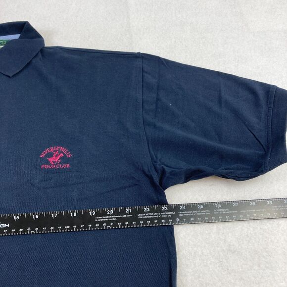 Vintage Beverly Hills Polo Club Polo Shirt Mens Medium Navy Blue Embroidered NWT - Picture 7 of 11